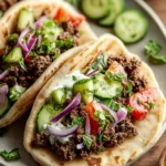 Savory Ground Beef Pitas w/ Cucumber Salad - 20-Min Dinner! First Image