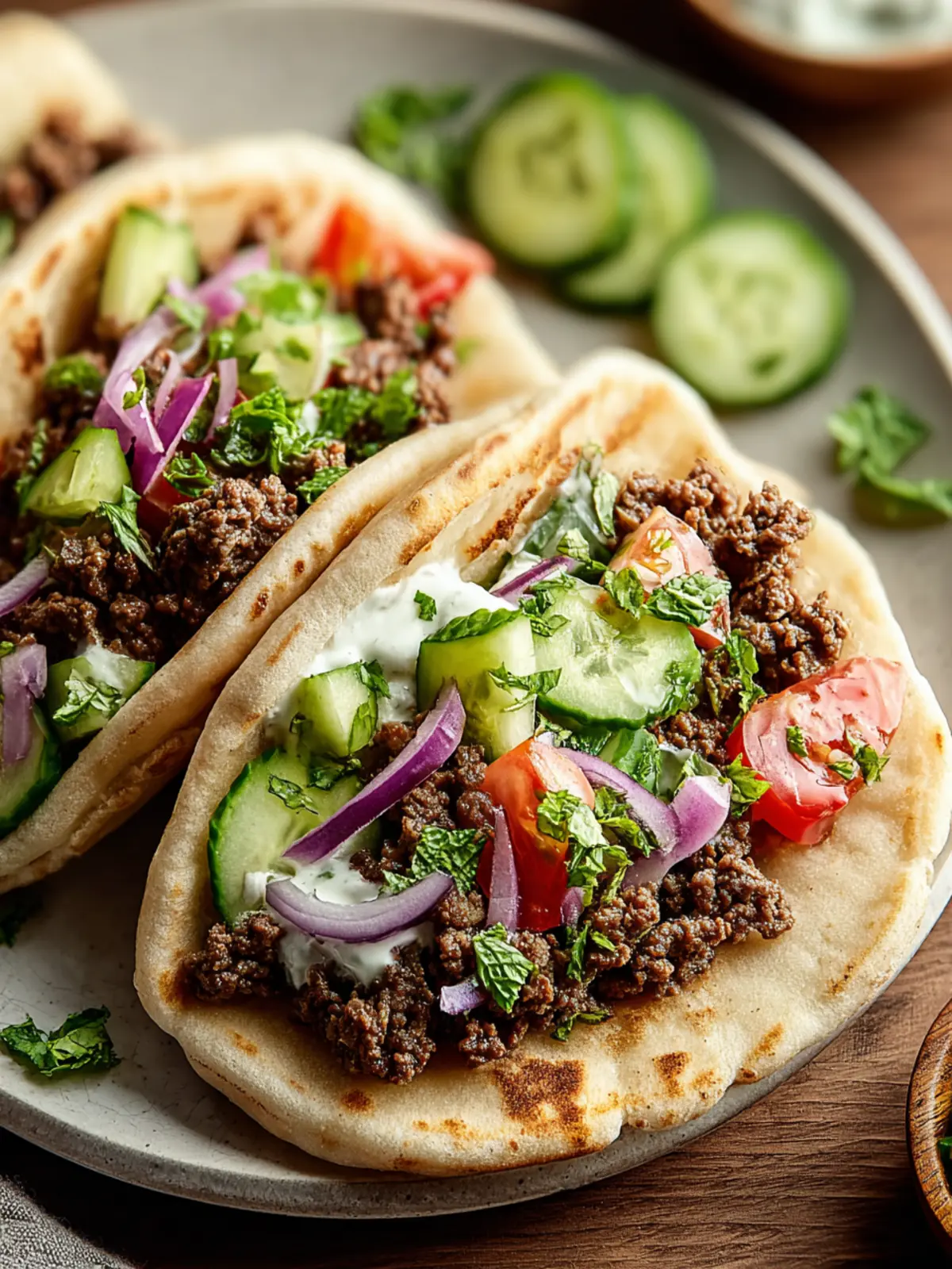 Savory Ground Beef Pitas w/ Cucumber Salad - 20-Min Dinner! First Image