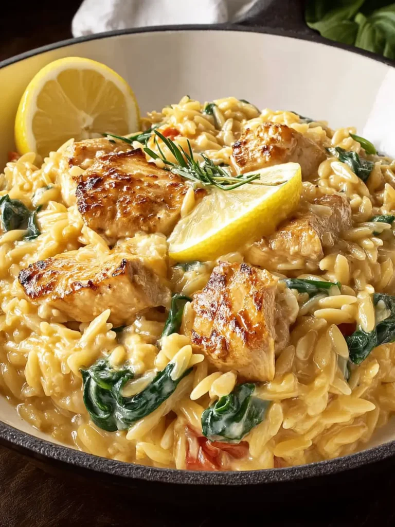 Creamy Lemon Chicken Orzo Pasta, One Pan Skillet First Image
