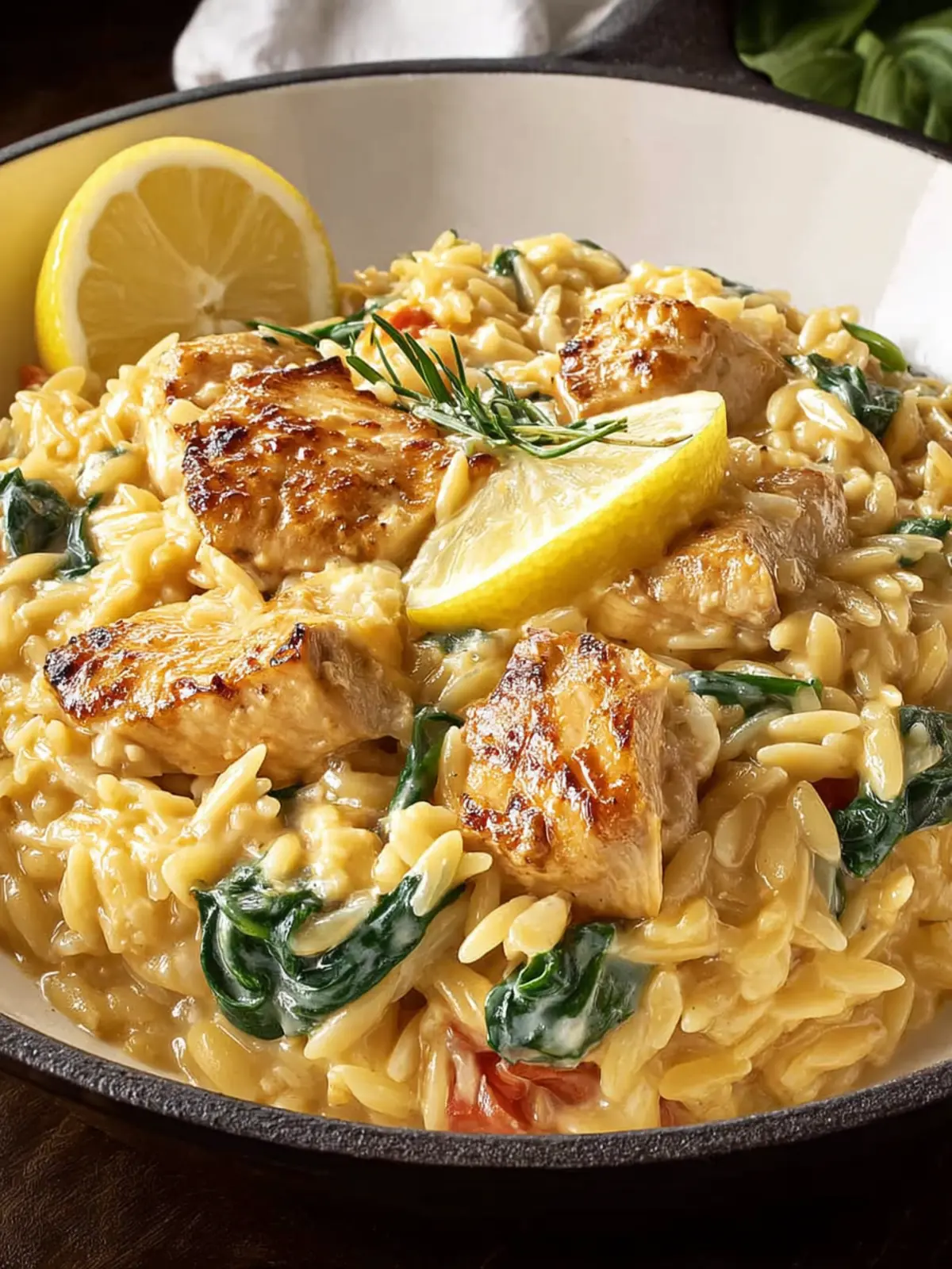 Creamy Lemon Chicken Orzo Pasta, One Pan Skillet First Image