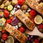Greek Salmon Sheet Pan Dinner First Image