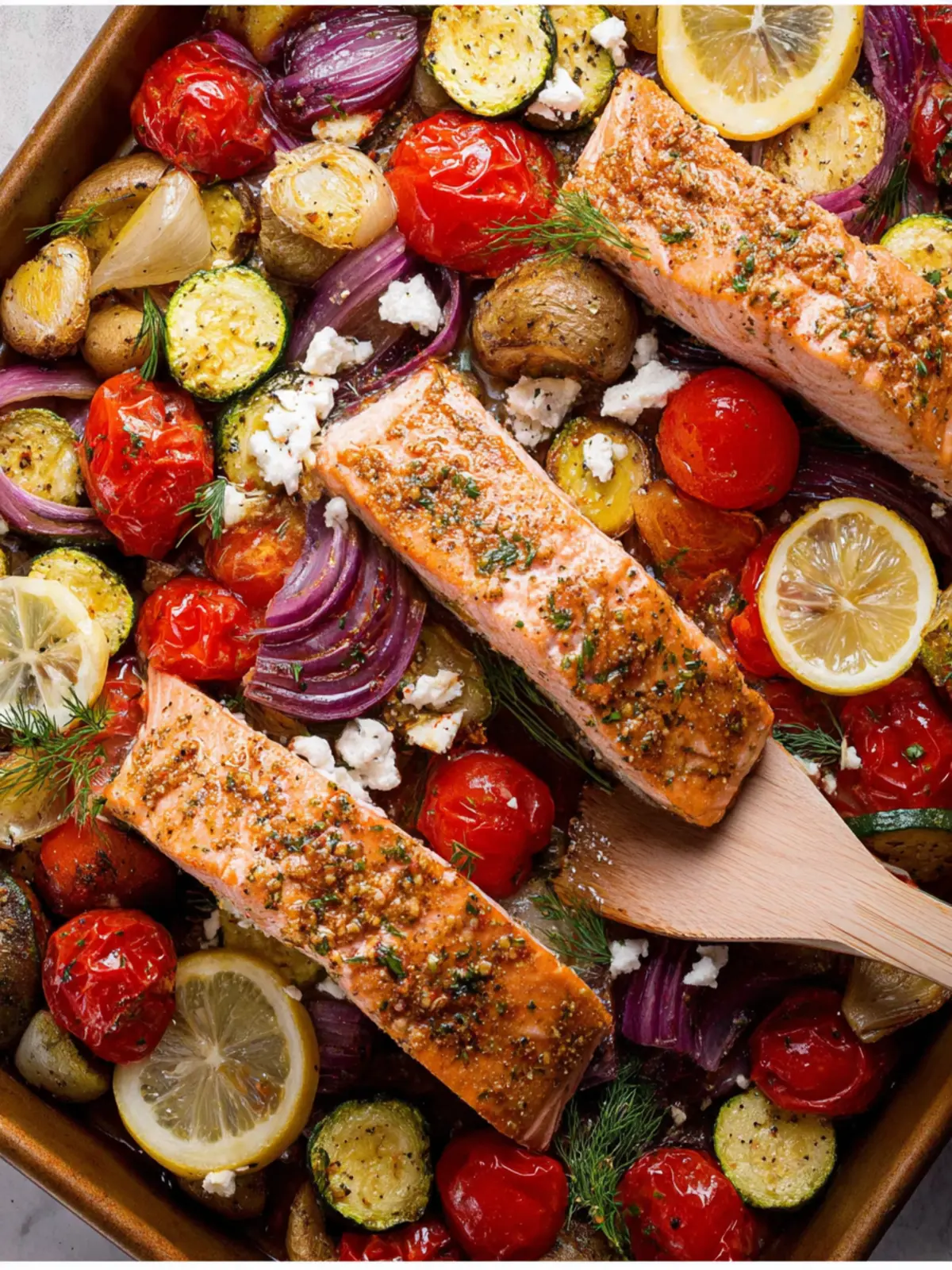 Greek Salmon Sheet Pan Dinner First Image