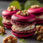 Savory Beet Macarons with Goat Cheese Walnut Crunch First Image