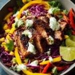 Jerk Beef Mango Slaw Bowls with Honey Lime Cream First Image