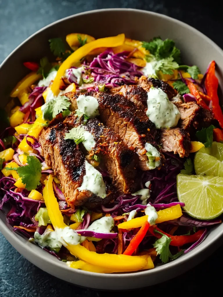 Jerk Beef Mango Slaw Bowls with Honey Lime Cream First Image