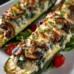 Spinach, Mushroom, and Ricotta Stuffed Zucchini – Easy Meal. First Image