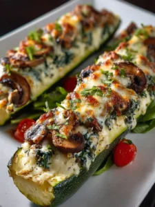 Spinach, Mushroom, and Ricotta Stuffed Zucchini – Easy Meal. First Image