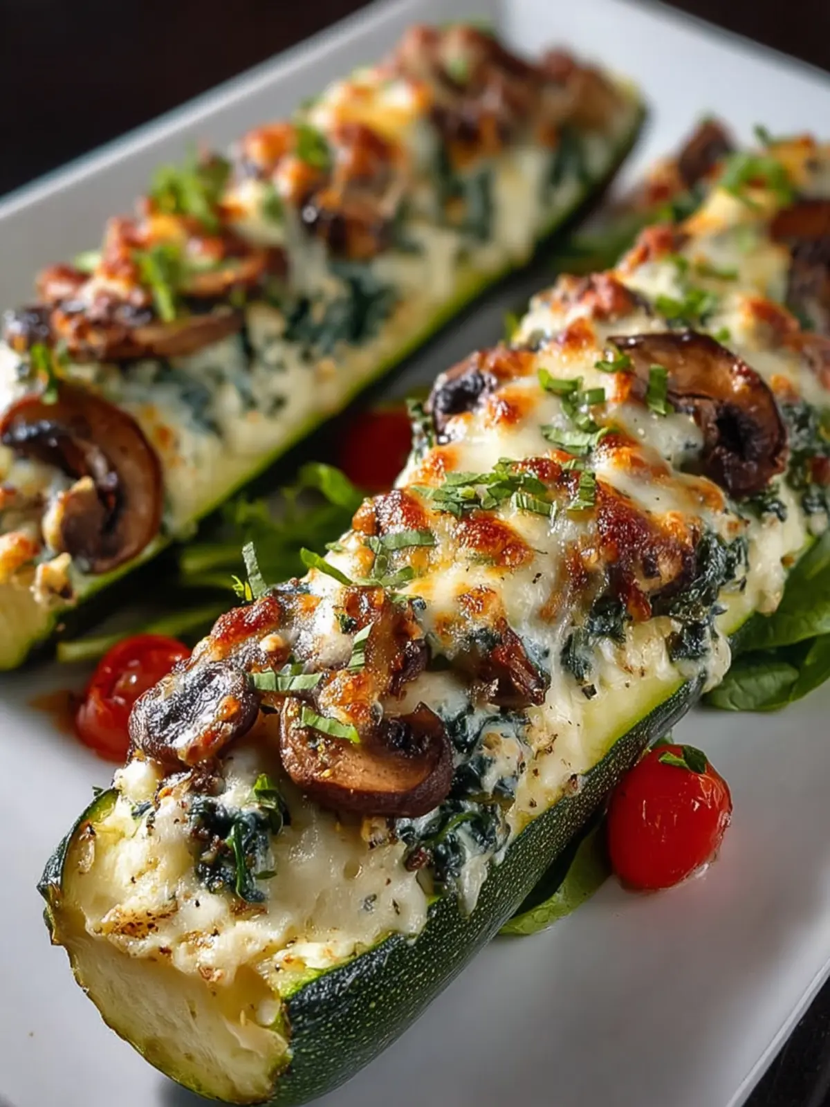 Spinach, Mushroom, and Ricotta Stuffed Zucchini – Easy Meal. First Image